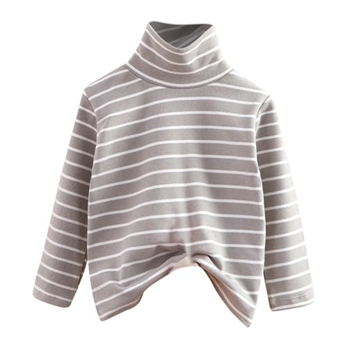 Kids Striped Turtleneck Long Sleeve Thermal Undershirt Boys Girls Fleece Slim Fit Stretchy Pullover Tops Warm Shirt