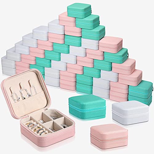 Batiyeer 50 Pcs Small Travel Jewelry Case Organizer Bulk, White Pink Green