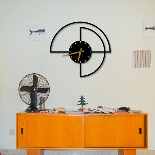 Moderne Horloge Murale Noir en métal, Grande pour Salon, Cuisine, Bureau - Design Contemporain - Idée Cadeau Parfaite (Demi-Cercle, 50x50 cm) – Image 6