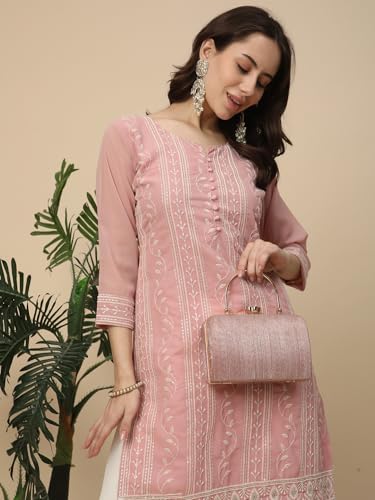 Image of RATAN Women's Georgette Anarkali Lucknowi Chikankari Ethnic Wear Kurta