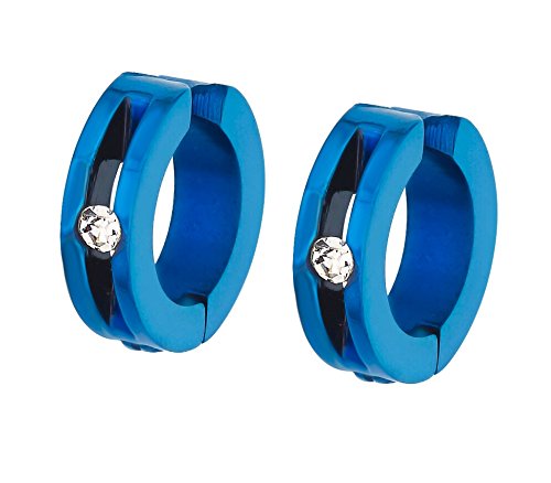 316L Steel Non Piercing Inlay Blue Cz Clip-On Unisex Earrings , 2Pcs-image-21