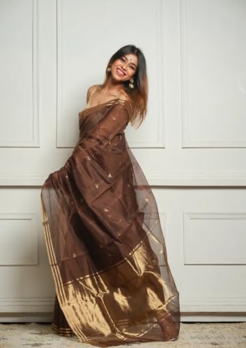 Image of Flosive inchWomen's Premium Pure Cotton Silk Saree with Golden Zari Border and Butti Work | Traditional Handloom Style Saree for Festive & Office Wear