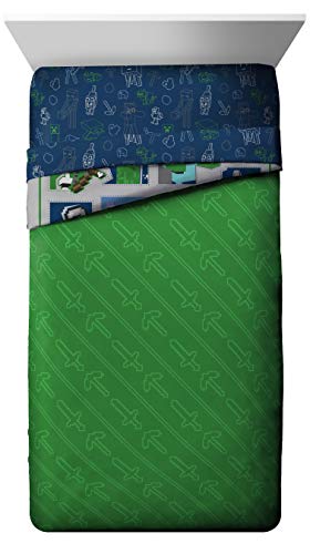 Image of Jay Franco Minecraft 7pc Full Bed Set - Includes Comforter, Sheet Set & Decorative Pillow Shams - Features Creeper, Ghost, Zombie & Enderman Characters | Zombie Enderman, Bed in a Bag, Comforter Sheets Shams Pillowcases, Official Product, Microfiber, Machine Washable, Boys Gift