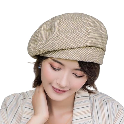 Suillty Women Retro Houndstooth Beret Hat Newsboy Caps Fashion Winter Knitted Wool French Style Painter Hats
