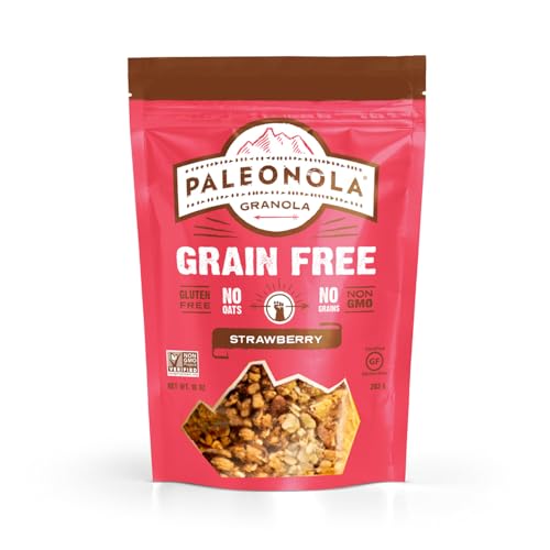 Image of Paleonola Strawberry Grain Free Granola, 10 Oz Resealable Bag (Pack of 1) - Grainless Paleo Granola Blended w /Organic Maple Syrup, Almonds, Dried Strawberries, & Pecans - Gluten & Dairy Free, Non-GMO