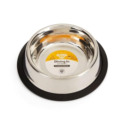 EveryYay Dining in Brushed Stainless Steel No-Tip Cat Bowl 1 Cup