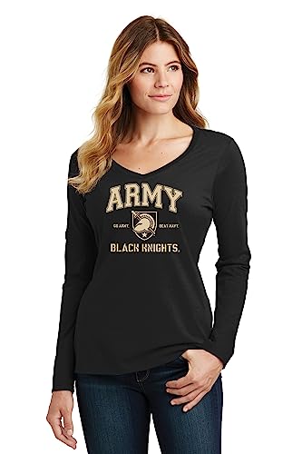 CornBorn Womens Army Black Knights Tee Shirt - Long Sleeve Army Arch Primary Logo - Black - Small