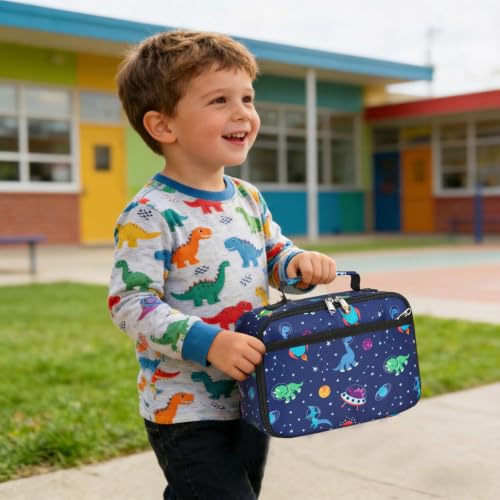 Image of CAMTOP Lunch Box Kids Boys Insulated Lunch Cooler Bag Reusable Lunch Tote Kit for School Travel (Blue Dinosaur)