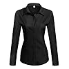 HOTOUCH Women Collared Button Down Long Sleeve Dress Shirt Black Small