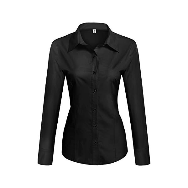 HOTOUCH Women Collared Button Down Long Sleeve Dress Shirt Black Small