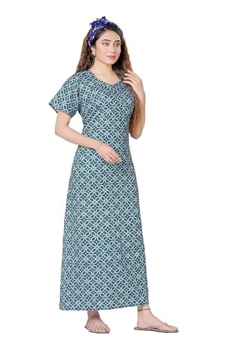 Image of PNAEONG Women's Printed Cotton Nighty, Gown Maxi - Free Size Blue