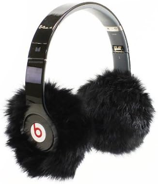 EarMuffies - fur earmuff covers for headphones - LARGE Rabbit Black (Fits Beats Beats Studio/Executive and other popular headphones)