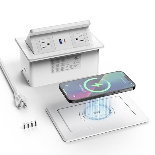 La Mejor Lista de Salas de conferencia del mes. 44 QBA - Toma de Corriente emergente con Cargador inalámbrico de 15 W, Tira de alimentación empotrada con USB-C PD de 20 W, 2 tomacorrientes, estación de Carga de computadora para...