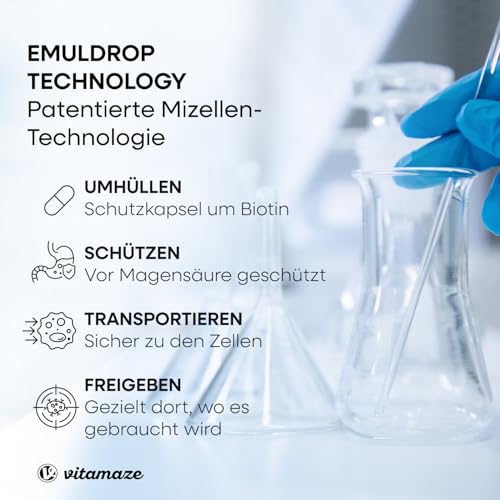 Biotin Tropfen mit EMULDROP Technologie für maximale Aufnahme 100 Tage (50 ml) vegan und sublingual für Haare Haut und Nägel ohne Konservierungsstoffe