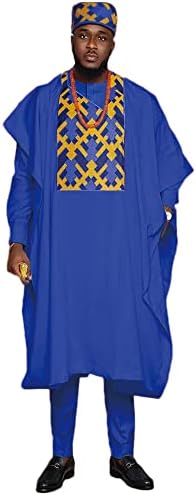 HD African Man Clothing Agbada Attire Embroidery Boubou Caftan 3 Pieces Outfit for Man Long Sleeves