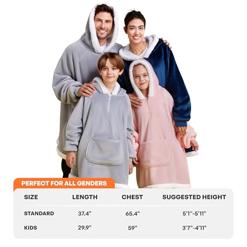 Giggling Getup Wearable Blanket Hoodie for Girls and Boys Sherpa Fleece Hooded Blanket Sweatshirt Warm Cozy Sherpa Wearable Throw Oversized Hoodie with Giant Pocket & Sleeves for Kids Pink