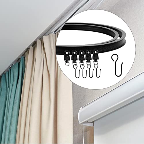 5 Meter Flexible Decke Vorhangschiene, Gebogene Gardinenschiene, Deckenschiene mit Montage Zubehör, Decken Vorhang Schiene für Fenster Dusch Vorhänge Raumteiler Schienenvorhangsystem (Schwarz)
