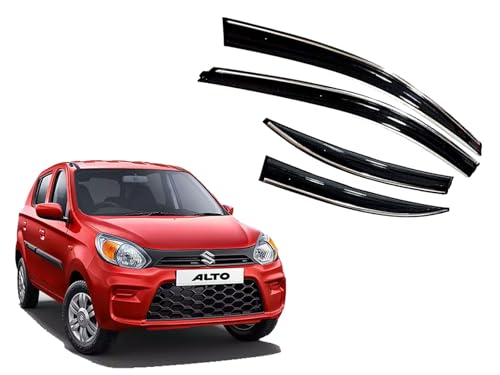 Image of CAR SAAZ Unbreakable Chrome Line Door Visor for Alto 800 (2021-2023)(Set of 4Pcs) | Rain Guard | Wind Deflector