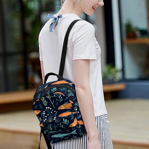Mochila para mujer con patrón de peces pequeños y base estable de alta comodidad 7