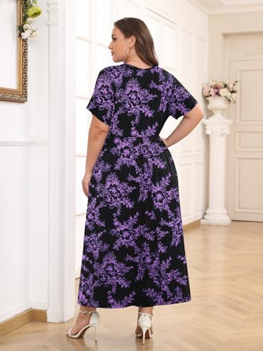 Image of BELAROI Womens Plus Size Maxi Dress Summer Wrap V Neck Flowy Long Sundress Beach Dresses with Pockets
