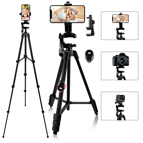 teefeet Handy Stativ, 137cm Leichtes Reisestativ mit Handyhalter Adapter/Tragetasche für Selfie, Video, stativ für Smartphone Live Stream,(Schwarz)