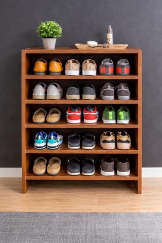 Image of Enigmatic Woodworks Wooden Shoe Rack for Home, Shoes Chappal Slippers Organizer Stand, Small Shoerack Organiser DIY (Do it Yourself) (SR-6T Walnut)