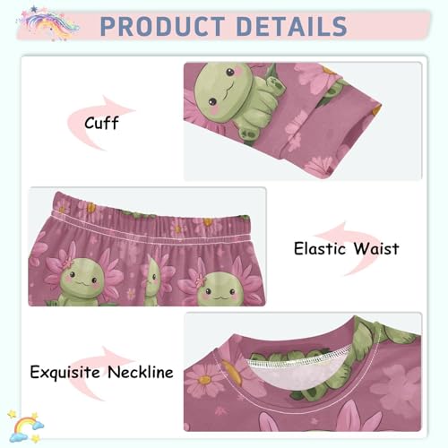 Pajama Sets Long Sleeve Cute Green Axolotl with Flowers Soft Comfy Sleepwear 2 Piece PJS 3-8T4