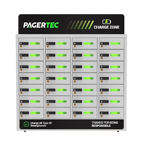 pagertec Cubby 28 Bay Cell Phone Charging Station Locker, Digital Pin Activated Locking Bays USB Charging Station, Easy Setup - Wall Mounted or Floor Standing, All Type Charging Cables