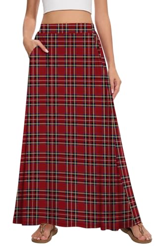 Image of Womens Maxi A-line Long Skirt Casual 2026 Elastic High Waist Flowy Skirts with Pockets