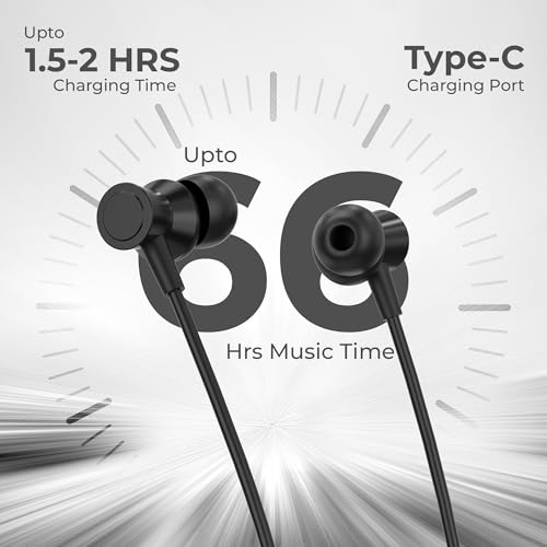 Image of RD Telinet M-15 Jolt Wireless Bluetooth Neckband Earphones, 66H Playtime, 15mm Dynamic Drivers, Bluetooth v5.3, ENC Calling, Dual Device Pairing, Fast Charging, IPX5 Water Resistant - Black