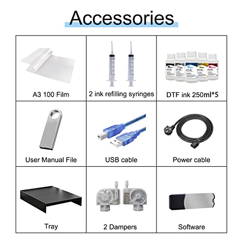 A3 Dtf Printer L1800 T-Shirt Transfer Printer With White Ink Circulatory For Diy Direct Print T-Shirts, Hoodie, Fabrics (Dtf Printer + Oven+250Ml*5) #TOP4