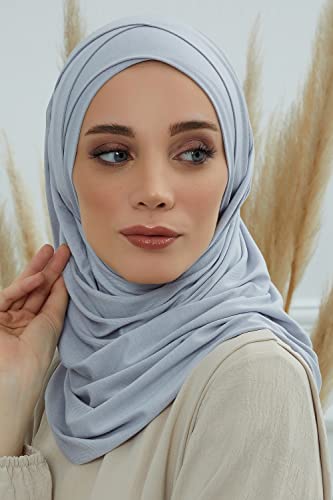 Aisha's Design Instant Hijab Scarves for Women Muslim, 95% Cotton Turban Scarf Head Wrap, Light Grey2