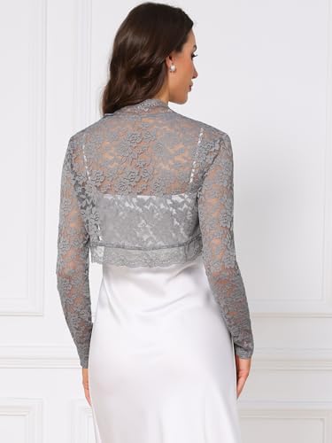 Image of Allegra K Floral Lace Bolero Shrug for Women Elegant Long Sleeve Sheer Cropped Lace Cardigan