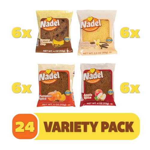 Image of Nadel - Naturally Delicious Sweet Breads Variety Pack (Banana Chocolate Chip, Vanilla Pound Cake, Apple Spice, Pumpkin Spice). (24 Pack, 6 Breads Per Flavor)