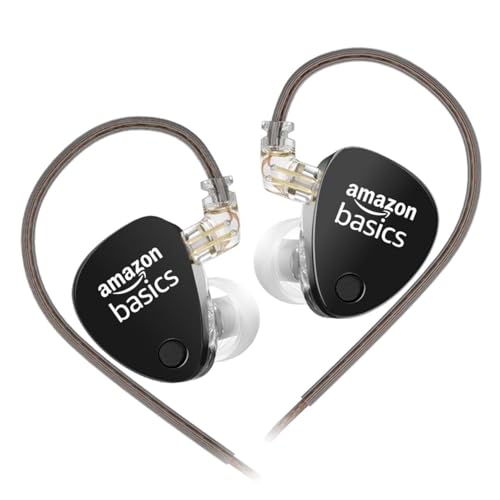 Image of Amazon Basics Pro Series in Ear Earphone with Mic | 3.5 mm Plug | Dual 10mm Dynamic Drivers | 4-Level Tuning Switch | OFC Flat Cable | 3.5mm Plug | for Audiophiles & Musicians | Black