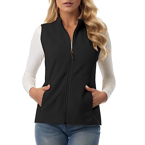 Chaleco de invierno para mujer con forro de terciopelo espeso y cuello alto cortavientos negro