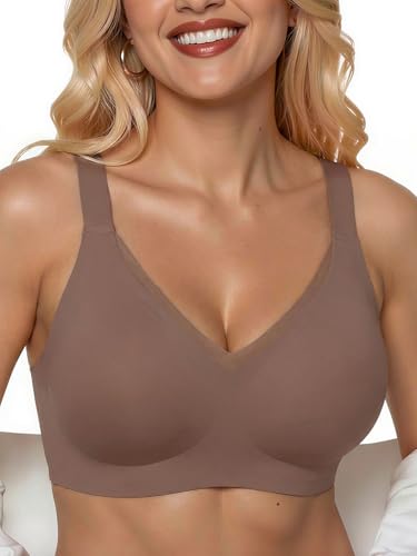 PoseFree Deals of The Day Clearance Prime Womens Wireless Bras Supportive Tshirt Bra No Underwire Seamless Push Up V Mesh Everyday Bras Coffee 2XL