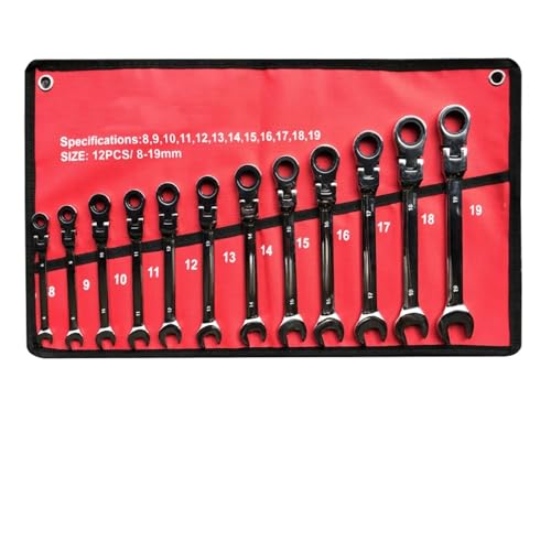 Wrench Ratchet Wrench Tool Set,Head Ratchet Metric Spanner Set Tools Open End and Ring Wrenches (Color : 12PCS-RED)