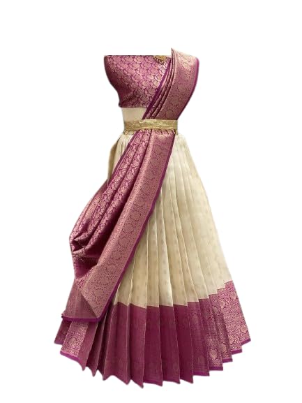 Image of ZITON Women's Indian Traditional Kanjivaram Silk Pure Weaving Lehenga Choli Along With Dupatta And Blouse Piece, Half Saree (Unstitched)