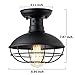 ZZ Joakoah Industrial Vintage Rustic Semi Flush Mount Ceiling Light, Metal Cage Pendant Lighting Lamp Fixture for Hallway Stairway Kitchen Garage Porch, E26, Black Painting Finish.