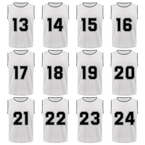 TopTie 12 Pack Numbered Scrimmage Team Practice Pinnies Mesh Jerseys Vests Pinnies (#13-24)