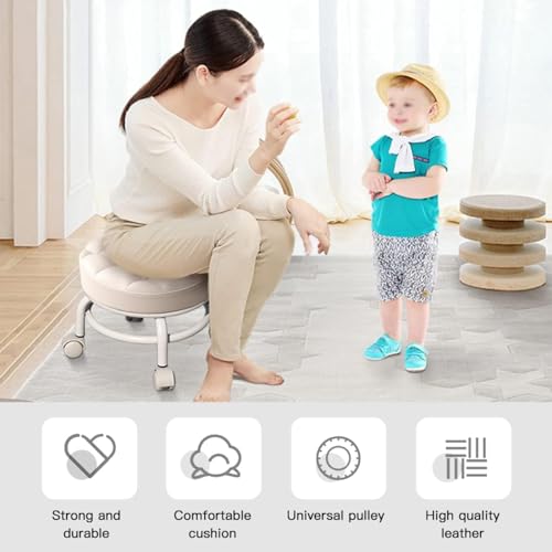 Image of Low Seat Round Roller Stool Sturdy Heavy Duty Small Footrest Movable Mini Stool