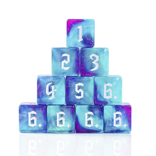 Yourandoll 10 STÜCKE Polyedrische Würfel Doppel-Farben D6 Würfel Dice 16mm Spielwürfel for DND RPG Tischspiele (Grün Lila)