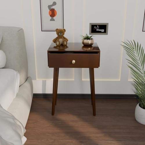 Image of End Table with Storage Rack Wooden Nightstand Bedside Table Storage Bookcase Nightstand Side End Table Living & Bed Rooms (Full Brown)