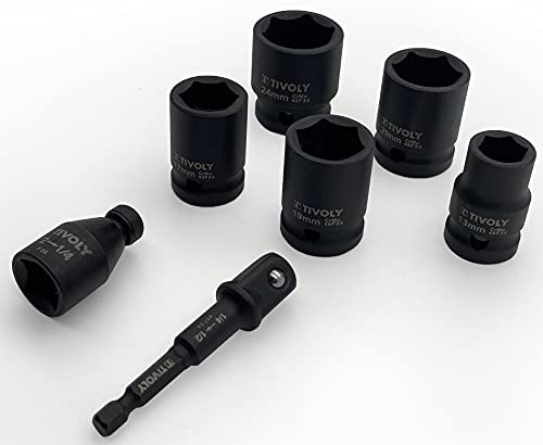 TIVOLY - Coffret 7 Pièces - Douilles à Choc 1/2" (Ø13-24mm) - Adaptateurs Boulonneuse & Visseuse à Chocs Inclus - Acier CrMo Haute Résistance - Spécial Boulonneuse & Tire-fonds - Gamme ShockSeries – vue 2