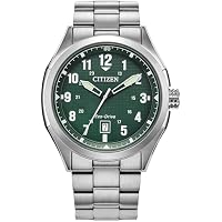 Citizen Stainless Steel Men's Eco-Drive Terra Force Watch (Silver-Tone Bracelet & Green Dial)