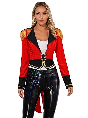 Veste cirque femme style queue de pie médiéval avec finitions de costume ringmaster