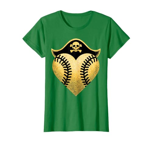 Baseball Pirate Baseball Player T-Shirt, Women, Kelly Green, X-Small