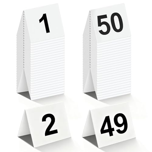Estleys Restaurant Table Numbers 1-50 White, Double Sided Acrylic Tents
