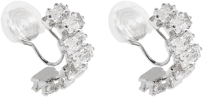 HSAJS Orecchini a Clip Semicerchio Brillanti Cubici Zirconia Placcati Oro Eleganti Accessori Gioielli Donna Cerimonia Matrimonio